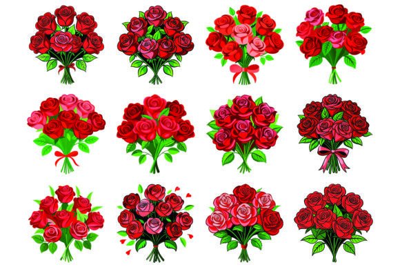 Download Red Rose Bouquet Bundle Vector Set - Rose bouquet bundle Collection