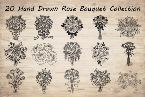 Download 20 Hand Drawn Rose Bouquet Bundle - Rose bouquet bundle Collection